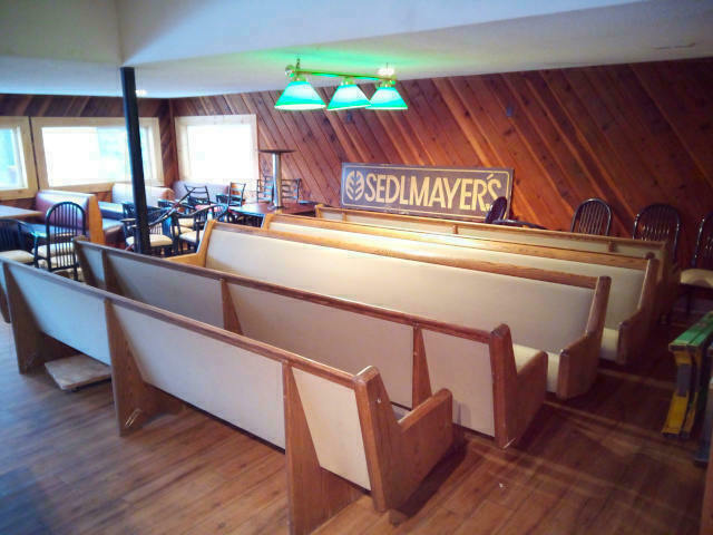 Church pews for the restaurant